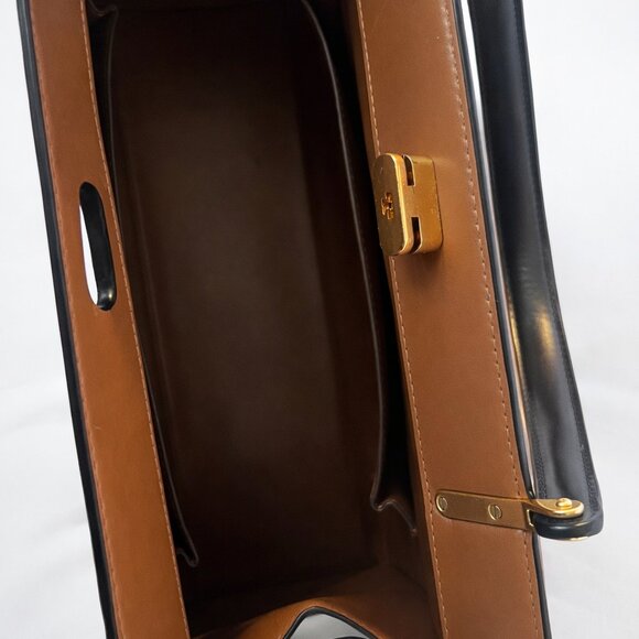 Authentic Tory Burch Lee Radziwill Black Leather Satchel Bag with Dust Bag - Picture 10 of 11